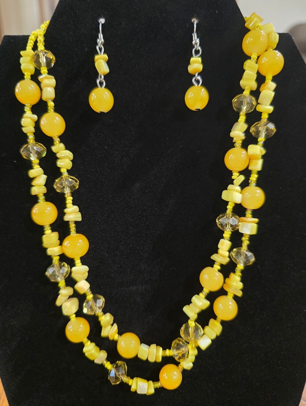 Yellow Multi-Strand Bead Necklace and Earring Set - Unbranded